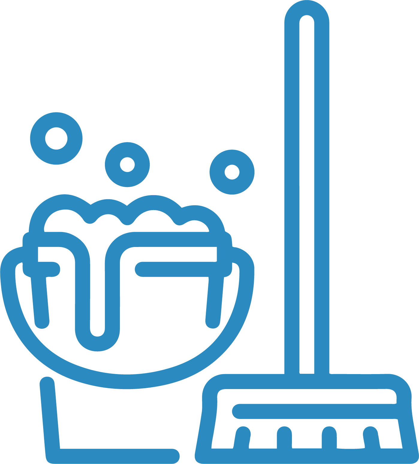 Icon mit Schrubber, Besen und Eimer – Symbol für Gebäudereinigung bei der Zschunke GmbH
